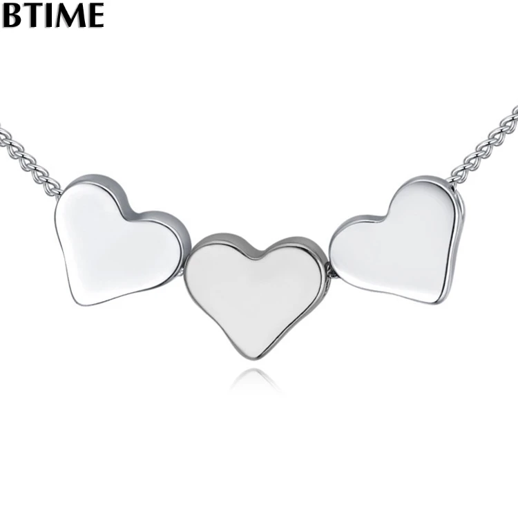 Btime Wholesale Pendant Necklace Silver Champagne Gold Color Romantic 3 Love Heart Vintage Rose Flower Jewelry Women Gift | Украшения и