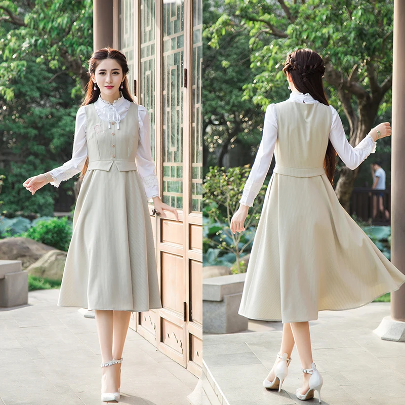 Новинка осень лето 2017 винтажное женское длинное платье без рукавов приталенное с