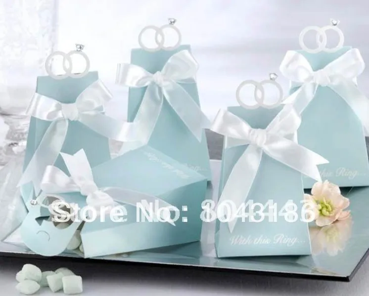 Free shipping 100pcs/lot as candy box for favor box--With this Ring Elegant Icon Favor Box (Blue)-(100pcs/lot) | Дом и сад