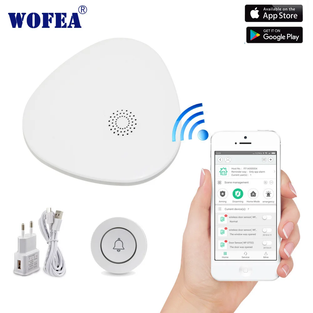 Wofea wifi дверной звонок один ключ аварийная система SOS Кнопка С телефонным сообщением push