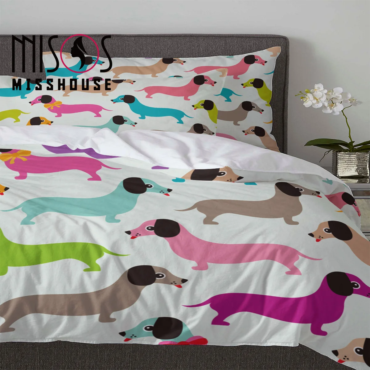 Комплект постельных принадлежностей с рисунком таксы собачки домашний текстиль