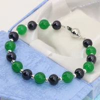 original design new fashion 7 8mm black pearl 8mm green jades round beads elegant bracelers women charms jewelry 7 5inch b2752