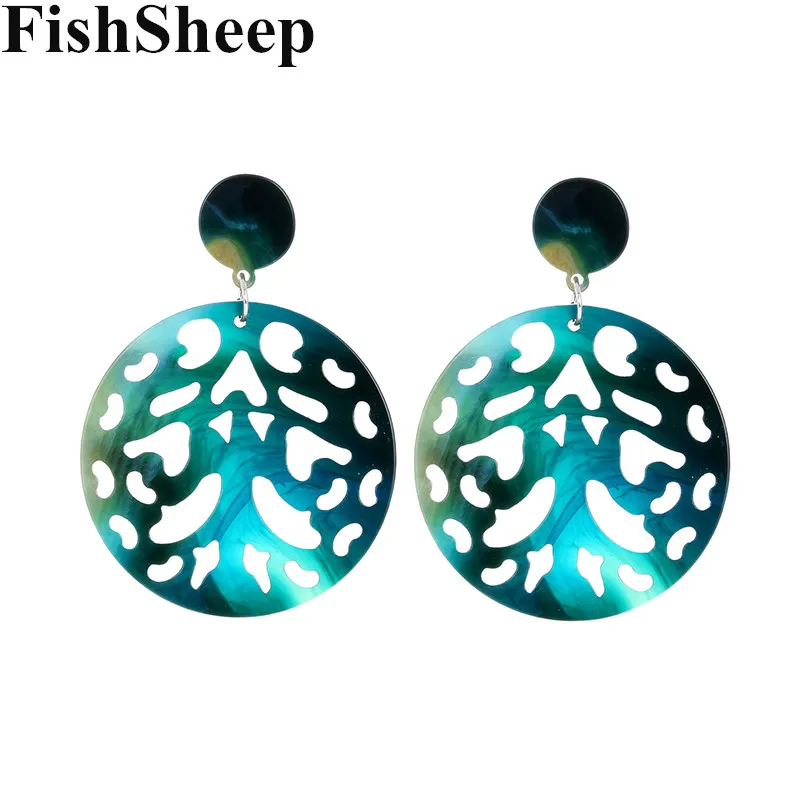 

FishSheep Statement Acrylic Big Round Geometric Dangle Earrings Women Bohemain Acetate Hollow Circle Drop Earrings Femme Jewelry
