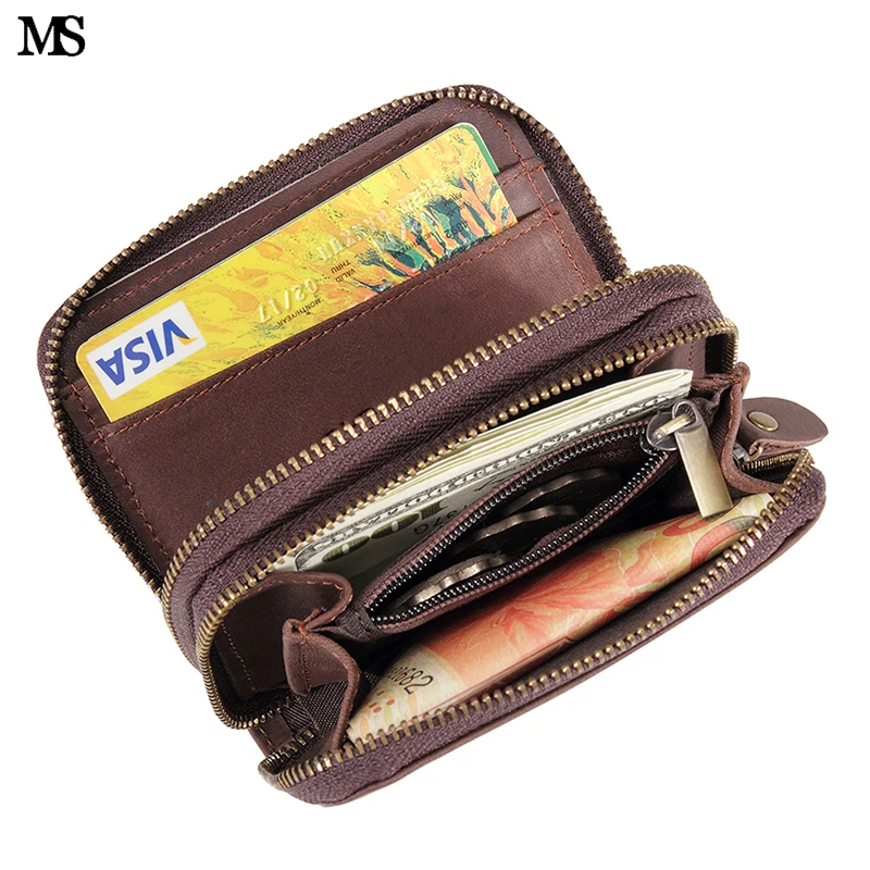 Мужской винтажный кошелек из натуральной кожи Крейзи Хорс с двойной молнией|small