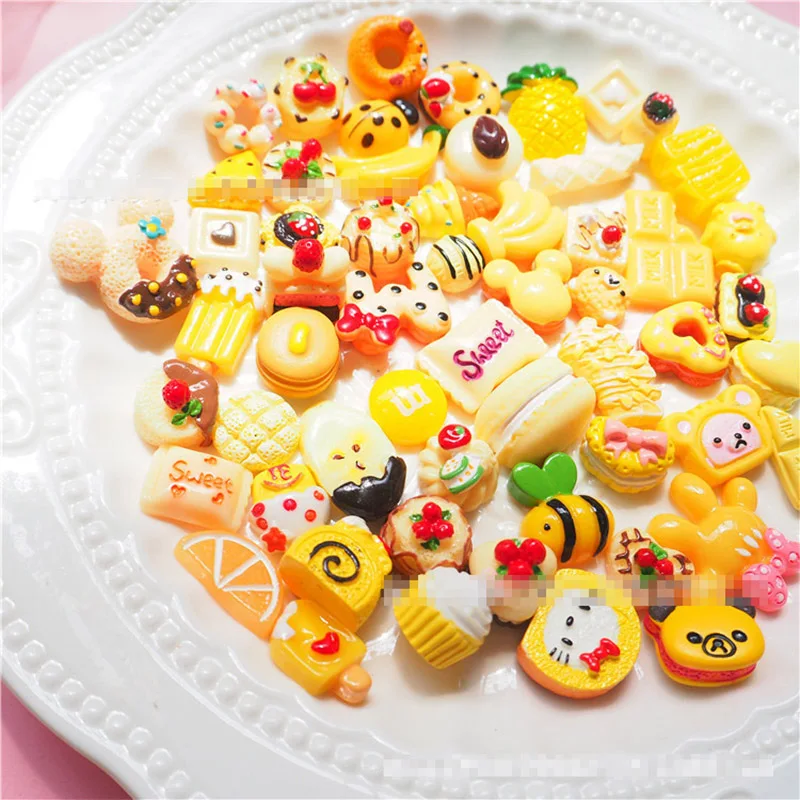 50PC/Set Yellow cream donut bread DIY Resin Crafts Accessories Children Hair Decoration Phone Case | Игрушки и хобби