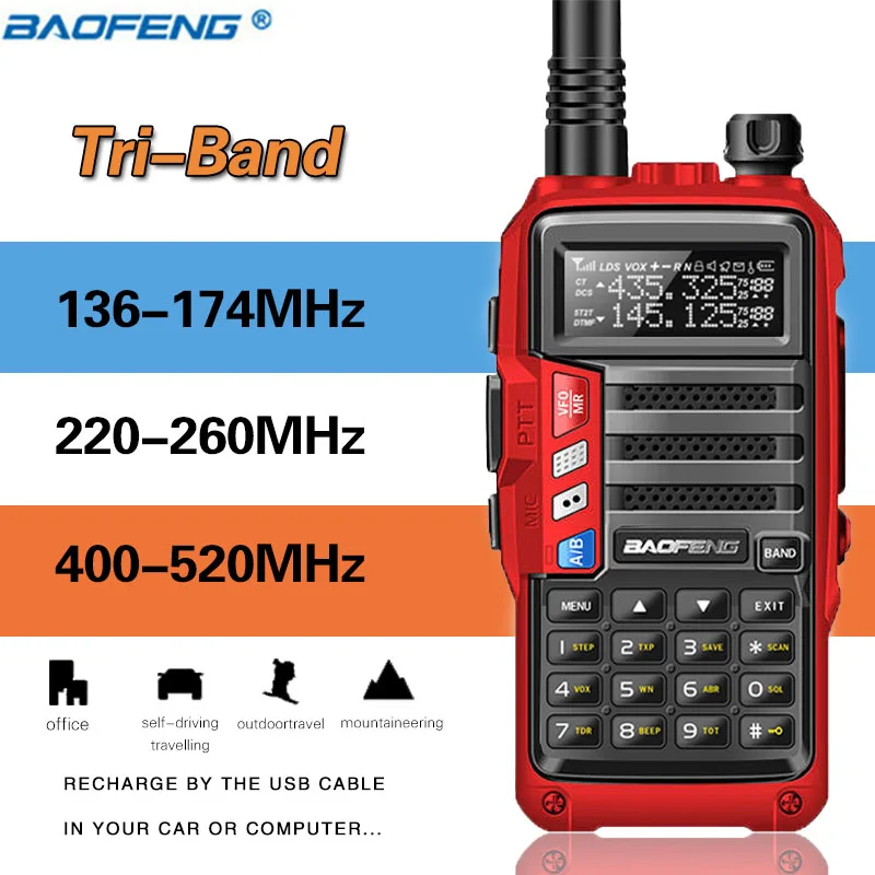 BaoFeng UV-S9 трехдиапазонное 8 Вт 2 xantenna VHF UHF 136-174 МГц/220-260 МГц/400-520 МГц 10 км дальность Ham Портативный радио иди и болтай Walkie Talkie
