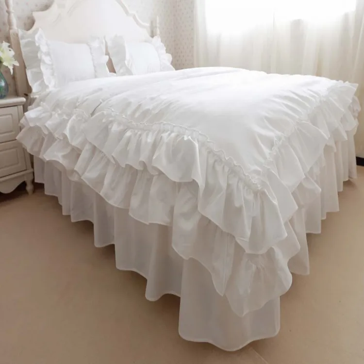 Бесплатная доставка! Бежевый комплект постельного белья с оборками в Корейском