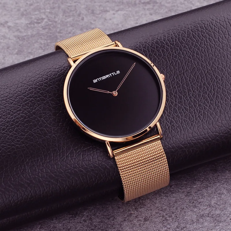 Роскошные модные японские Кварцевые черные Ультратонкие мужские часы розовое