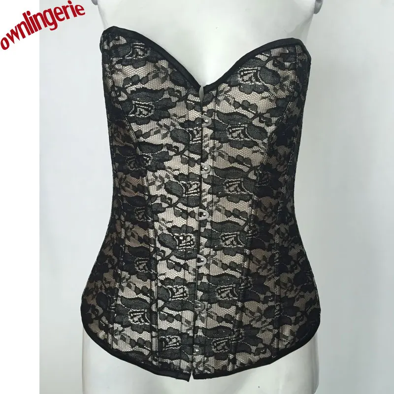 Супер предложение черный кружевной корсет с розой и цветочной вставкой женское