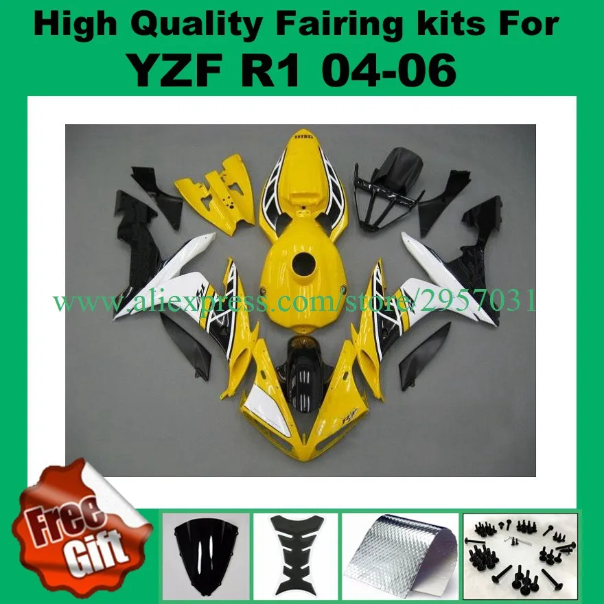 

Free screws+gifts For Yamaha R1 2004 05 06 ABS Fairing 04 2005 2006 YZF R1 Full Fairings Kits Injection Mold Yellow white