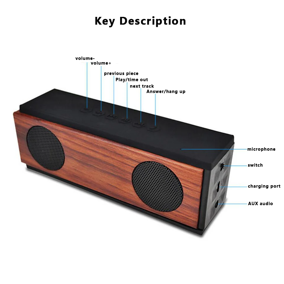 Беспроводной мини Bluetooth динамик деревянный портативный сабвуфер Hifi система