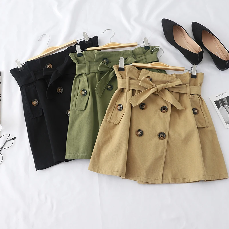 Летняя новая двубортная Женская юбка с высокой талией Корейская женская летняя