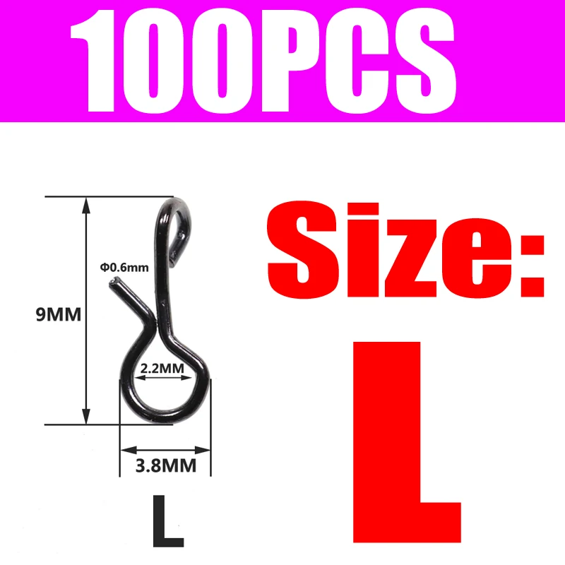 100pcs size L Wifreo 100 шт. рыболовные снасти для ловли нахлыстом, быстросменная защелка для ловли мух, крючок и приманки, наживка черного цвета, Высокоуглеродистая сталь для рыбалки - Цвет: 100pcs size L