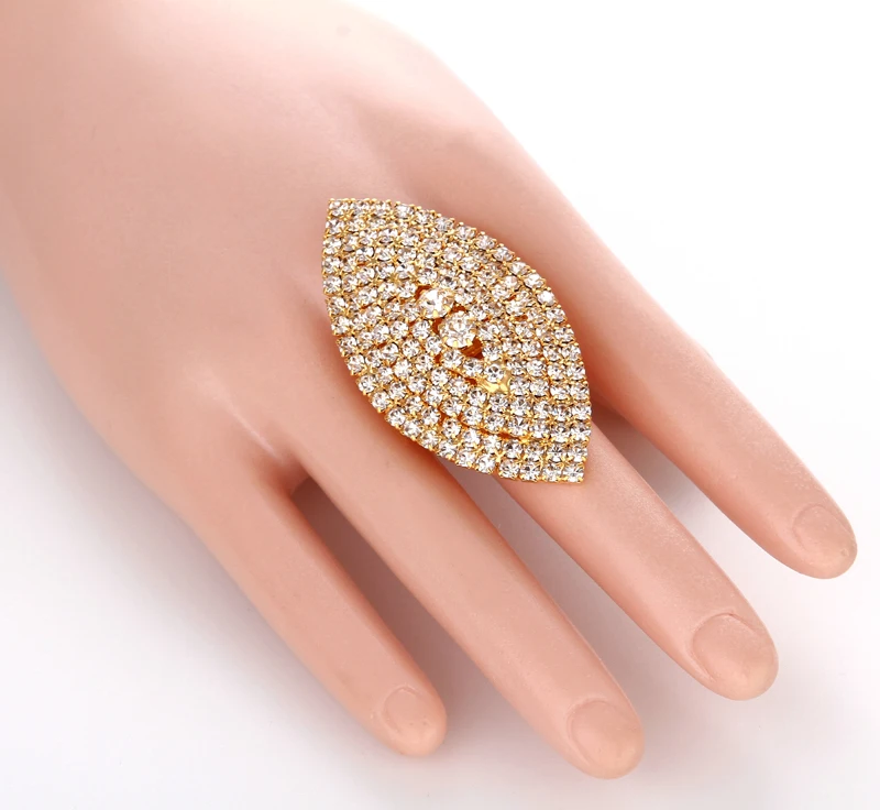 Женское кольцо на полный палец длинное с кристаллами стразы для девушек и