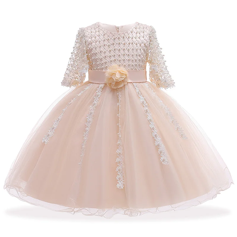 Champagne Vestido infantil/зимнее детское платье; платье принцессы с жемчужинами для девочек; свадебное платье с цветочным узором для девочек; Детские платья для девочек; праздничное платье - Цвет: Champagne