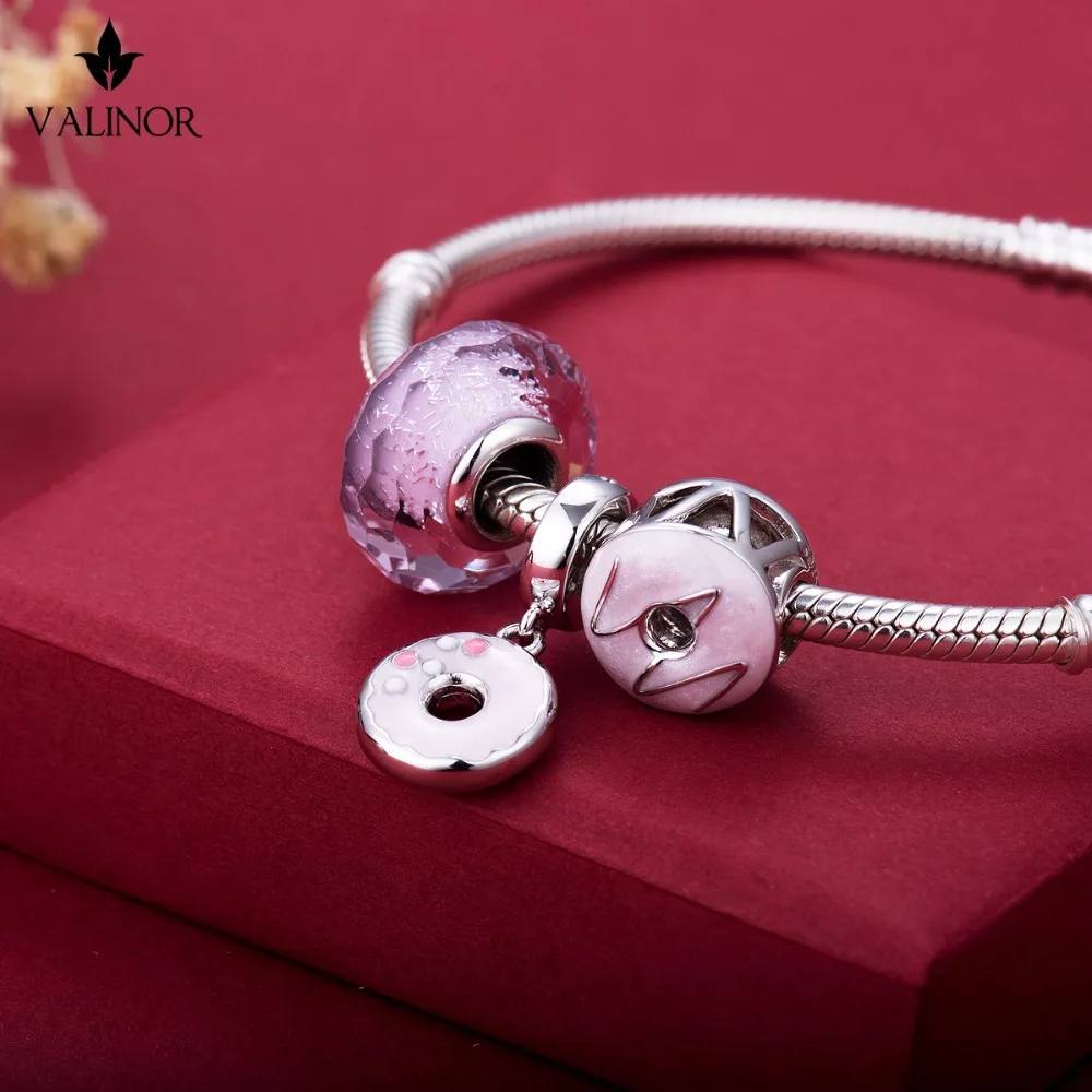 Подвеска пончик серебряные бусины 925 пробы charms fit Браслеты никогда не меняют цвет