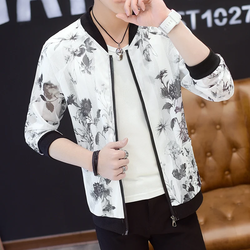 Летние новые куртки мужские модные 2019 с принтом Slim Fit дышащий Защита от солнца