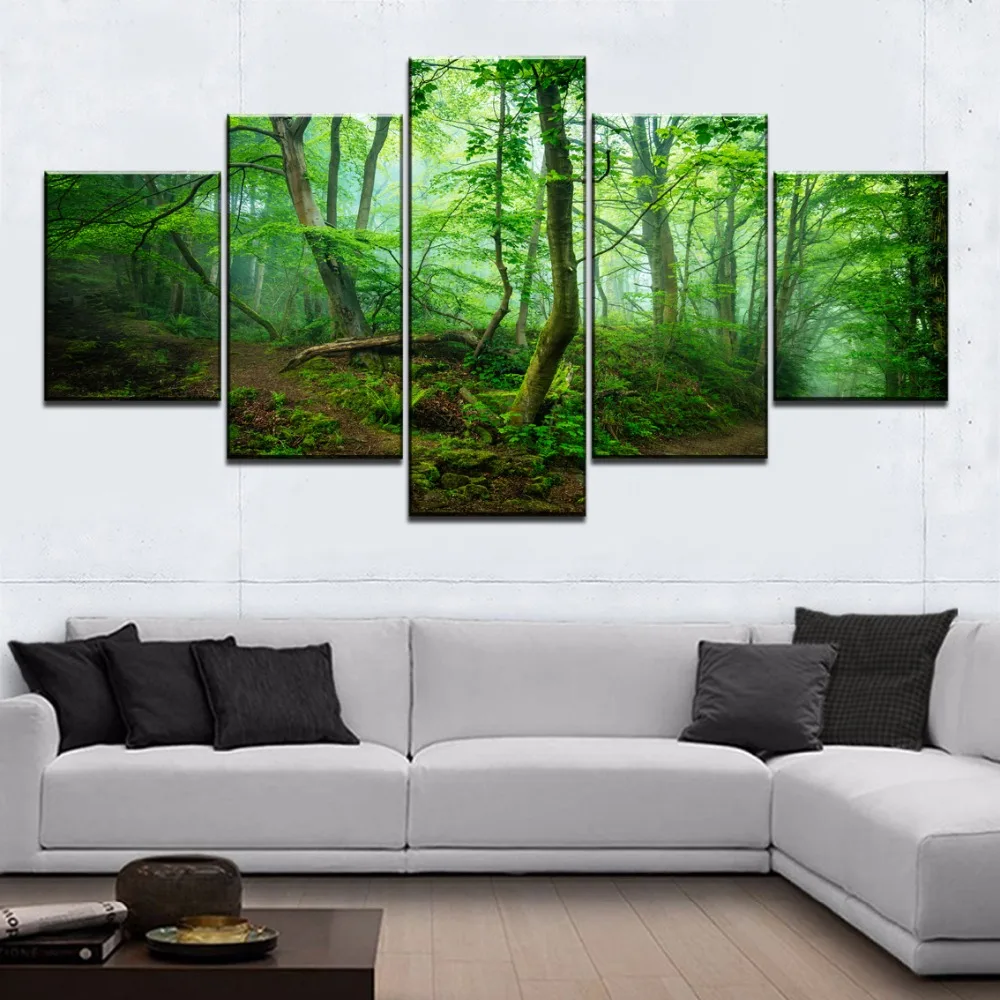 Framed HD 5 Panel Green Tree Forest Path Picture Cuadros Landscape Canvas Wall Art Home Decor For Living Room Painting | Дом и сад