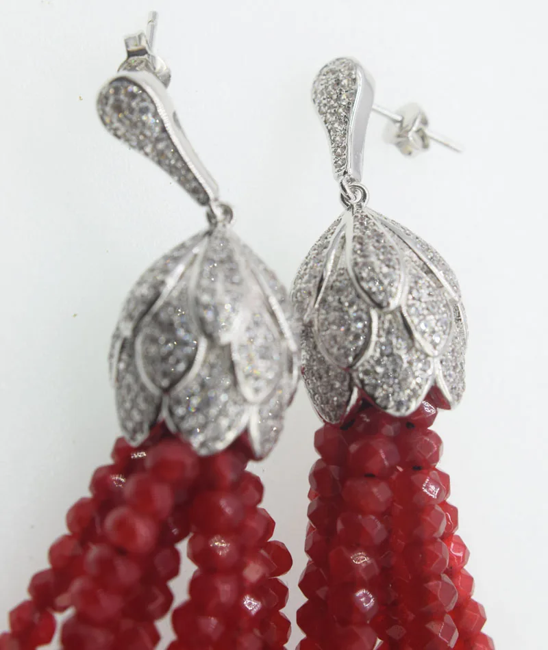 one pair green red jade color roundel faceted 4*2mm tassle hook earrings 80mm wholesale beads FPPJ | Украшения и аксессуары