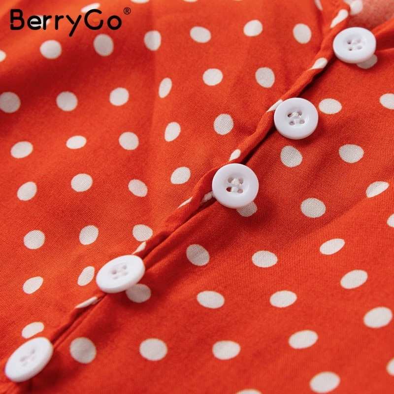 BerryGo сексуальное платье с v-образным вырезом и принтом в горошек boho Летнее женское