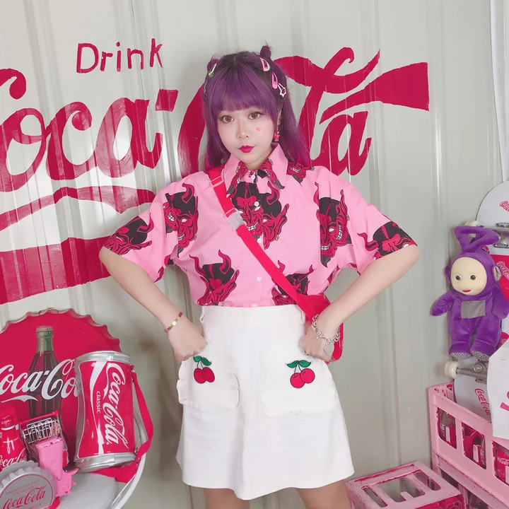 Ulzzang летняя шифоновая Женская свободная рубашка с коротким рукавом и принтом