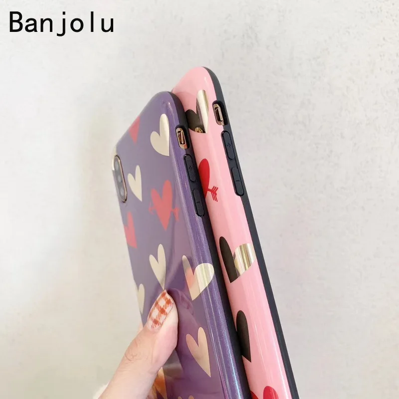 Banjolu New Cute Litter Love Heart Pattern Soft Phone Case for iPhone X XR XS MAX 8 7 6 6s Plus Simple Back Cover |