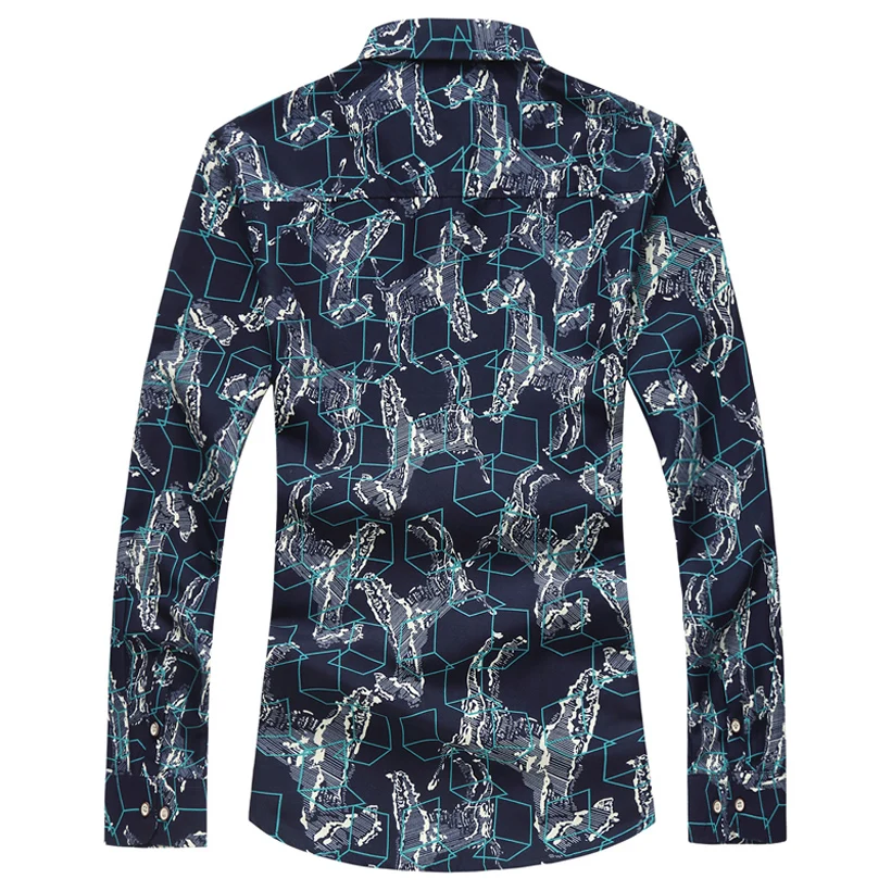 Fashion Men's Printed smart Casual Slim fit Long sleeve geometric animal printes red blue Plus size M~5XL 6XL 7XL Shirt | Мужская
