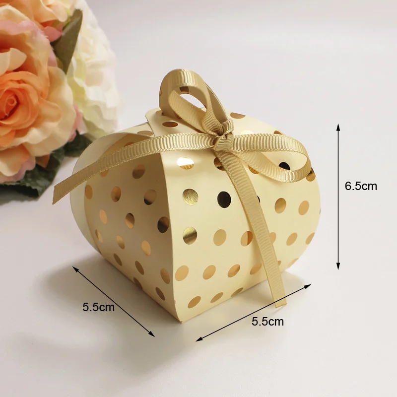 ribbon included 50 шт. подарочная коробка в Золотой горошек, бумага с фламинго, коробки для конфет, горячая штамповка, Свадебная коробка для подарков, шоколадная праздничная подарочная упаковка на день рождения - Цвет: ribbon included