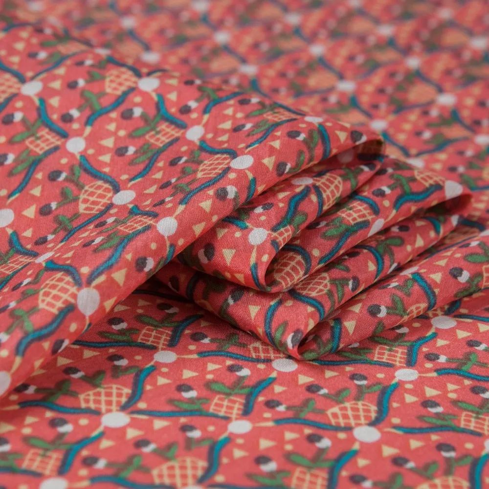 Печатная искусственная хлопчатобумажная ткань песочный арбуз красный синий