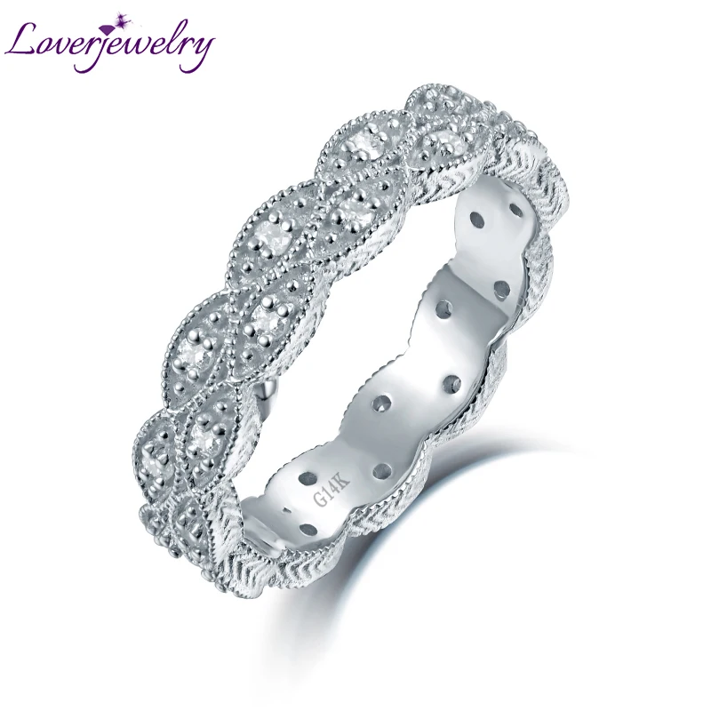 

2019 Women Diamond Wedding Party Ring Real 14K White Gold Eternity Lover Engagement Rings For Wife Anniversary Fine Jewelry Gift