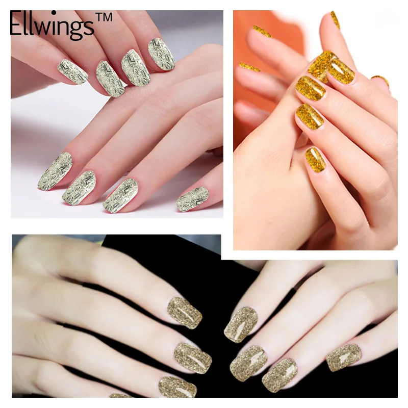 Ellwings 1 шт. золотой и серебряный алмазный Гибридный гвоздь гель Лак Блеск УФ-гель