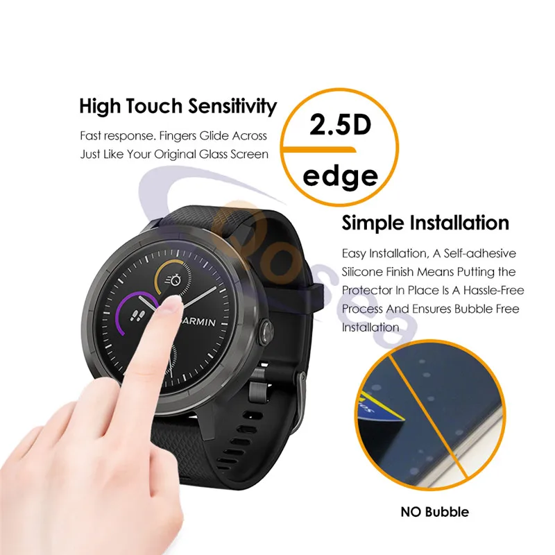 Qosea (2 упаковки) для Garmin Vivoactive 3 Защита экрана часов 9H закаленное стекло
