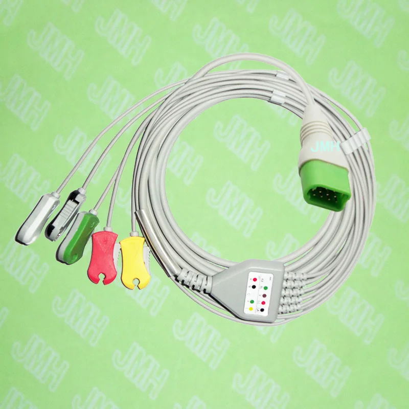 

Compatible 12pin Mindray Datascope passport V, V12, V21 ECG Machine the one-piece 5 lead cable and clip leadwire,IEC or AHA.