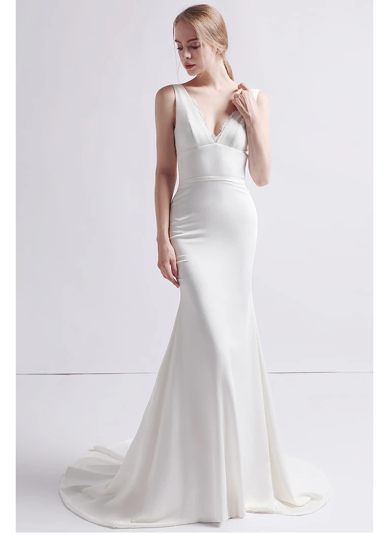 Пикантные шифон v-образным вырезом кружева Vestidos De Boda спинки Русалка Макси
