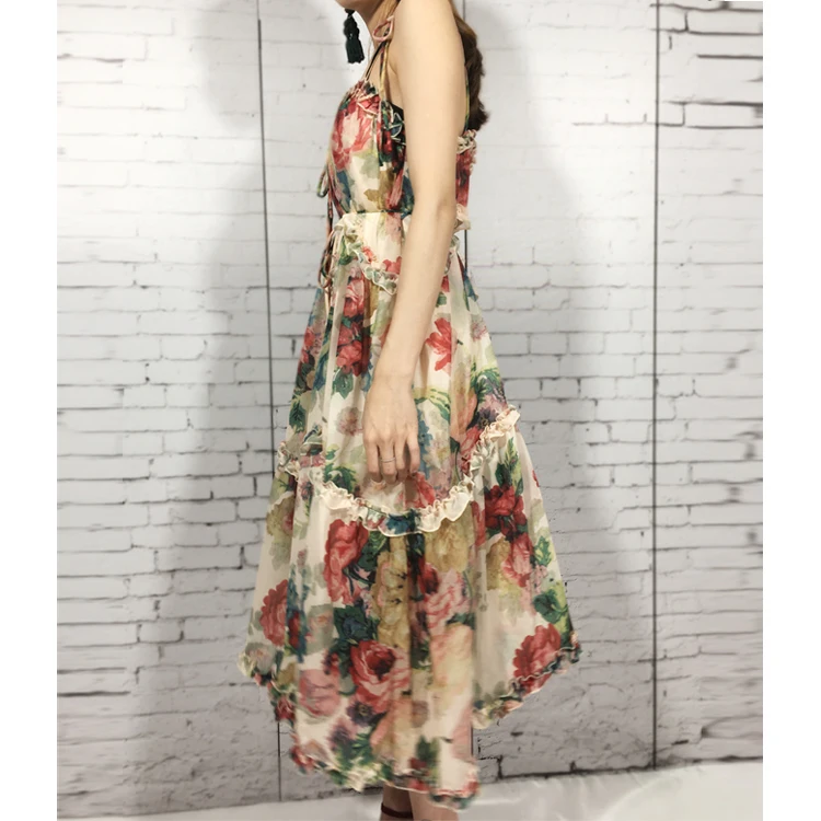 bohemian long dress 2018 trendy Women Summer boho mid-calf luxury brand Sexy Loose strap off shoulder floral ruffle | Женская одежда