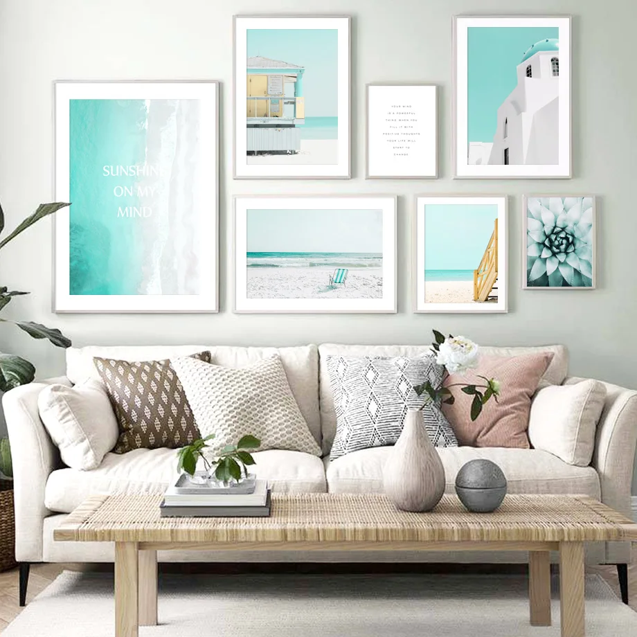 Тропический пляж океан растение настенные цветок холст живопись плакаты на