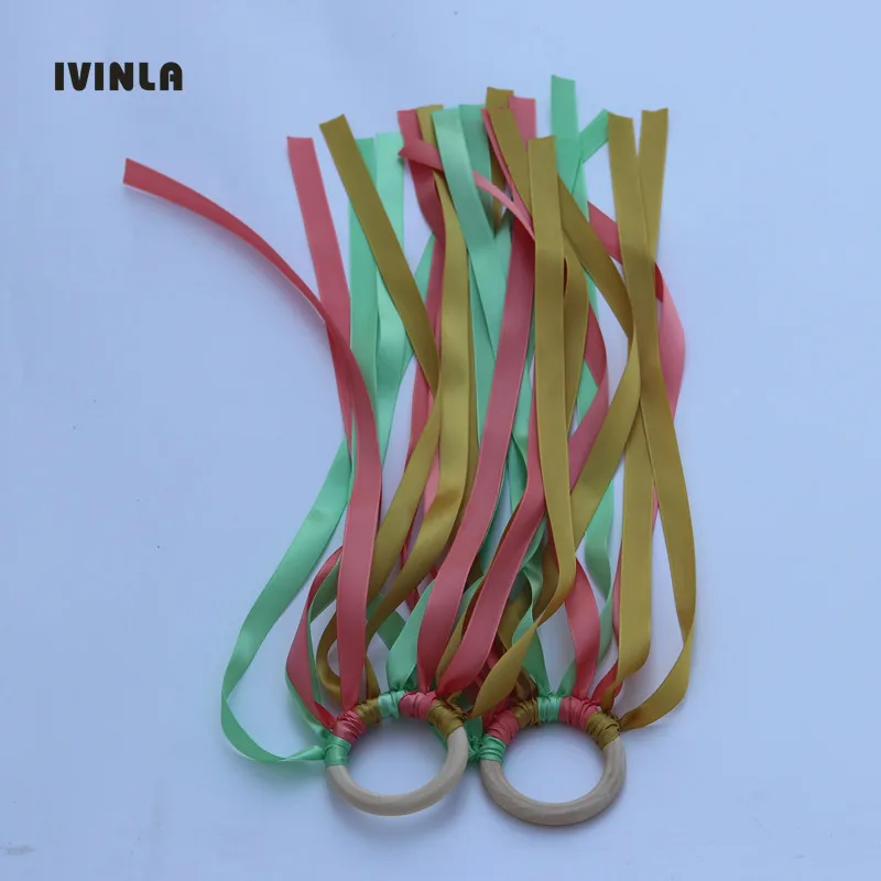 20 шт./лот Золотое и зеленое деревянное кольцо лента Вальдорф Hand Kite Toy Swirl Stremers FLY ME