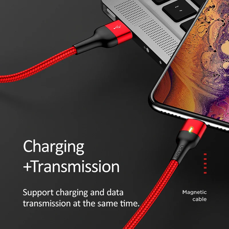Магнитный кабель для iPhone 6 7 8 X XR XS Max зарядный USB USAMS телефонный провод быстрой