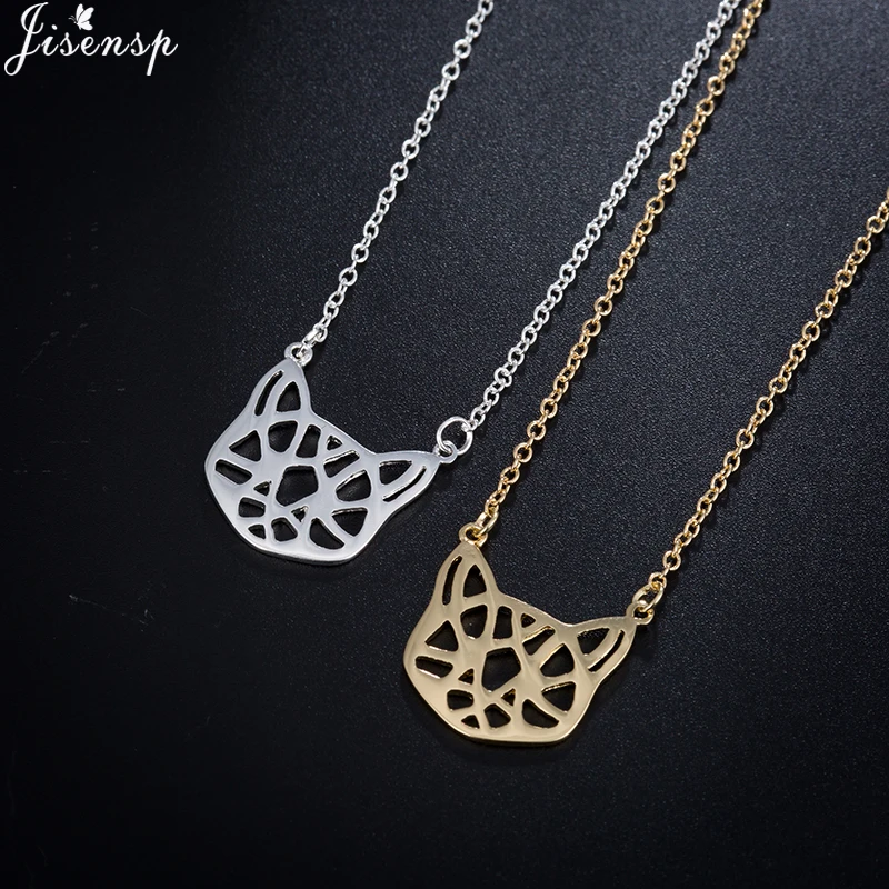 Jisensp Simple Design Origami Cat Pendant Necklace Hollow Kitty Choker Necklaces Animal Jewelry Women Girls Birthday Gift | Украшения и