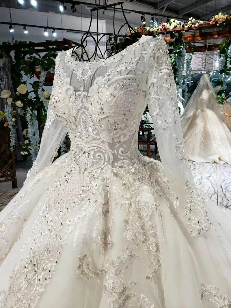 Бальное платье LSS512 свадебные платья с длинным рукавом и круглым вырезом как