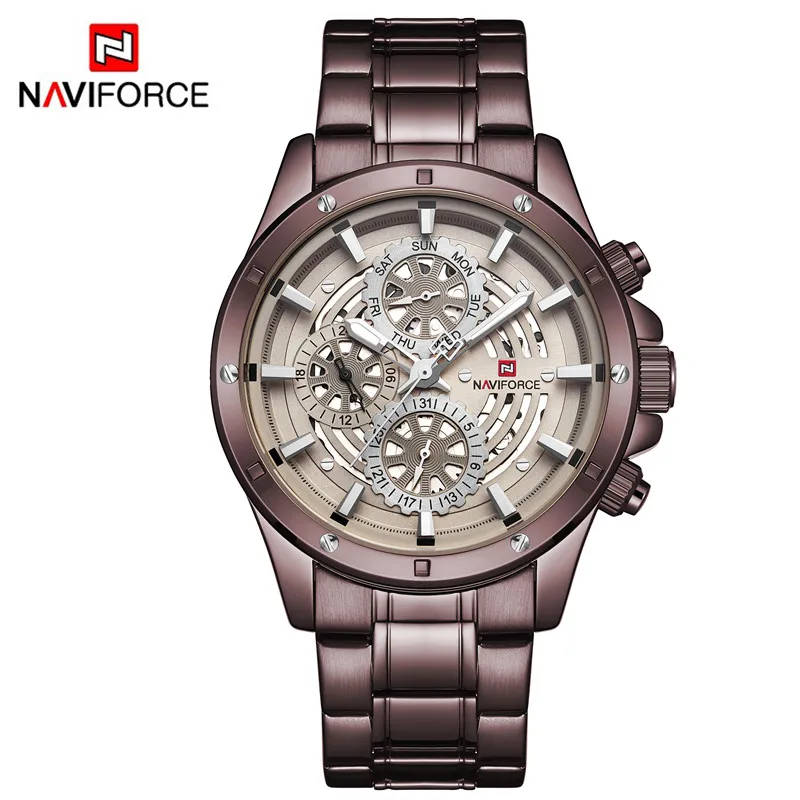 Мужские часы NAVIFORCE от ведущего бренда, роскошные спортивные водонепроницаемые военные наручные часы, полностью Стальные кварцевые мужские часы 9149 - Цвет: NA914905 without box