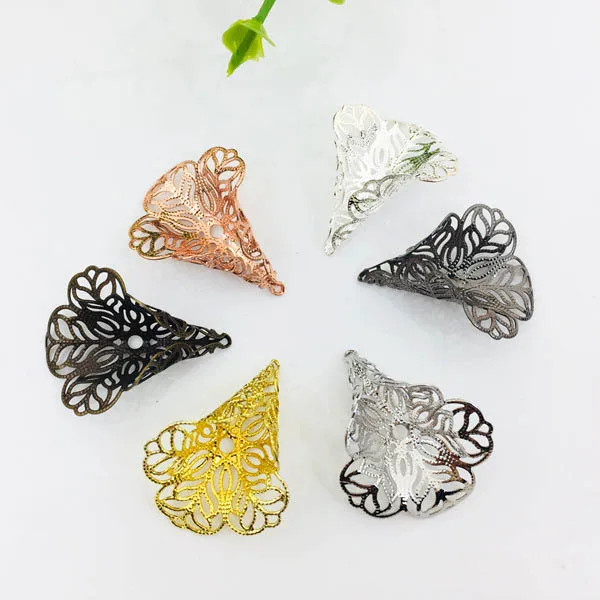 

23x28mm Metal Filigree Flower Wraps Charms Beads Caps Hair Clasp Bu Yao Connectors Links DIY Jewelry Findings
