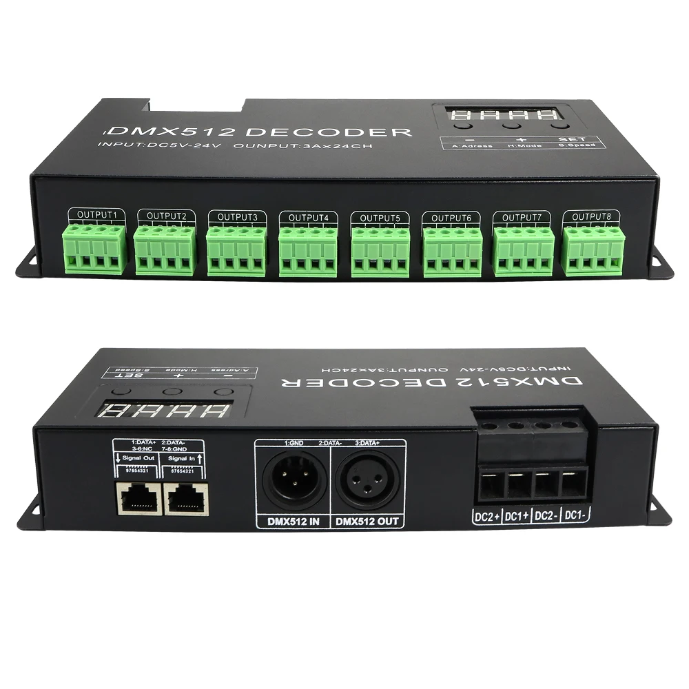 24 канала RGB DMX 512 декодер с цифровым дисплеем 72A диммер драйвер pwm RGB контрольная полоса, вход DC5V-24V, 3A* 24CH