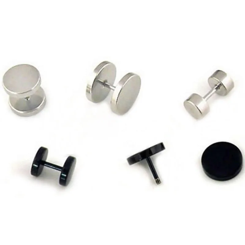 

2Pcs Black Sliver Fake Ear Plug Stud Earrings Stretcher Ear Tunnel Earring Piercing Body Jewelry Pierceing brincos 3-14mm