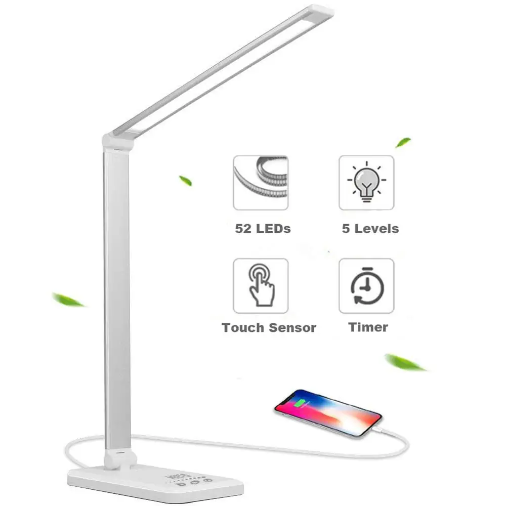 52 светодиодный s настольная лампа 5 цветовых режимов x5 Dimable Levels Touch USB заряжаемый для чтения защита глаз с таймером светодиодный Настольный светильник