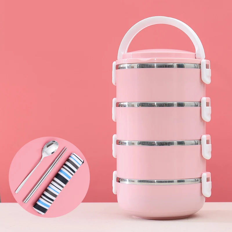 Pink 4 Layer С сумкой набор посуды термоизоляционный герметичный Ланч-бокс 304 нержавеющая сталь пластиковая коробка для бенто Япония портативный контейнер для еды - Цвет: Pink 4 Layer