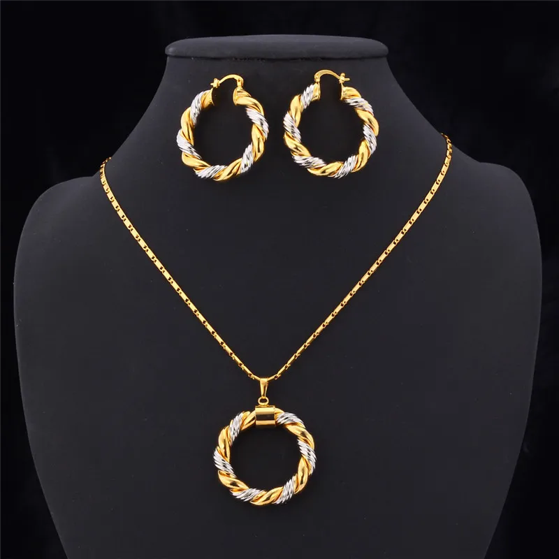 Серьги кольца с круглым кулоном для женщин два цвета|fashion jewelry set|jewelry setsjewelry sets fashion