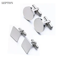 lepton stainless steel cufflinks for mens wedding groom high quality men business cuff links blank cufflink relojes gemelos