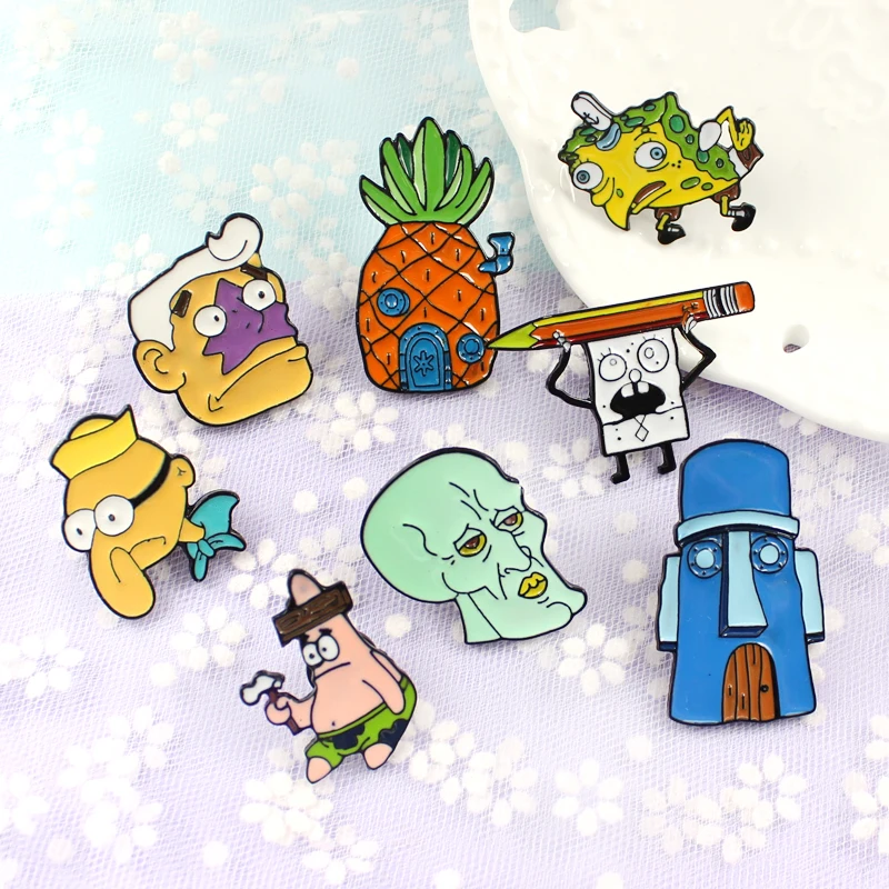 GDHY SpongeBob аниме серия брошь 16 видов стилей губка-Боб эмалированные булавки морские звезды Барнакл мальчик дом в форме ананаса для детей Кнопка значок