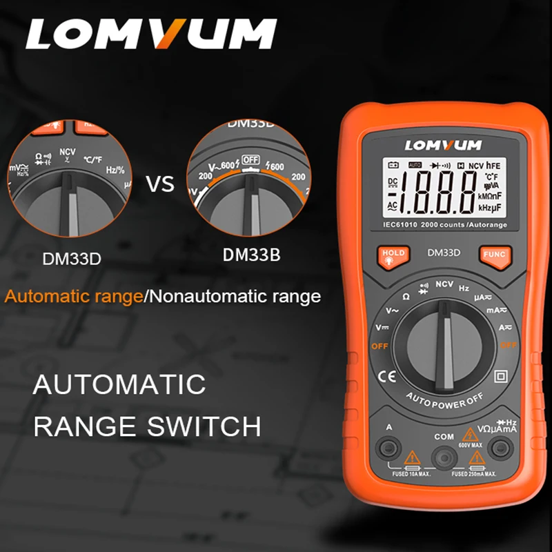 Lomvum DM33D Цифровой мультиметр 6000 отсчетов подсветка AC/DC Амперметр Вольтметр Ом